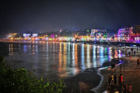 year  night view  kovalam beach kerala stock photo image