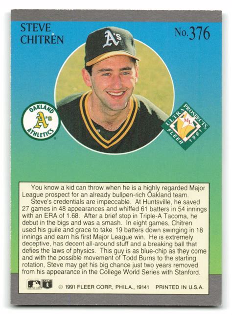 Steve Chitren 1991 Ultra BASEBALL 376 Oakland Athletics EBay