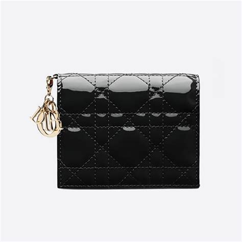 Dior Women Mini Lady Dior Wallet Patent Cannage Calfskin Black