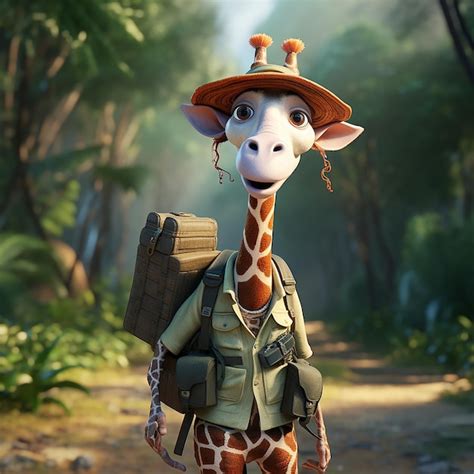 Embarque em uma aventura de safári de girafa de desenho animado em 3d