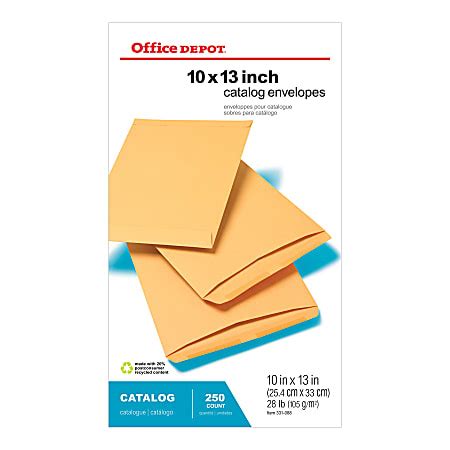 Office Depot Brand 10 X 13 Manila Catalog Envelopes Gummed Seal Brown