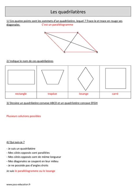 Quadrilat Res Cm Exercices Corrig S G Om Trie Math Matiques