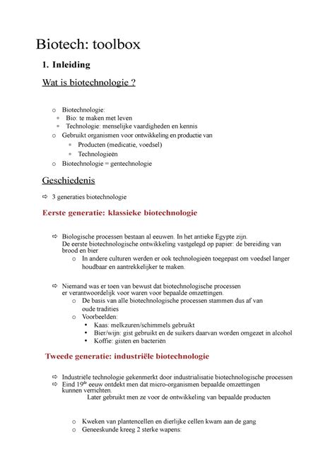 Biotechnologie 1 Toolbox Samenvatting Biotech Toolbox 1 Inleiding