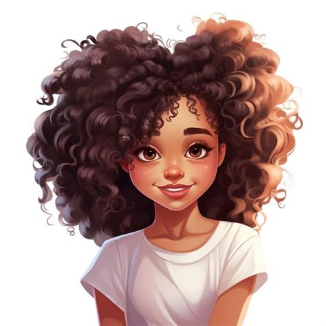 Chica De Dibujos Animados Con Cabello Rizado Y Camisa Blanca Generativa