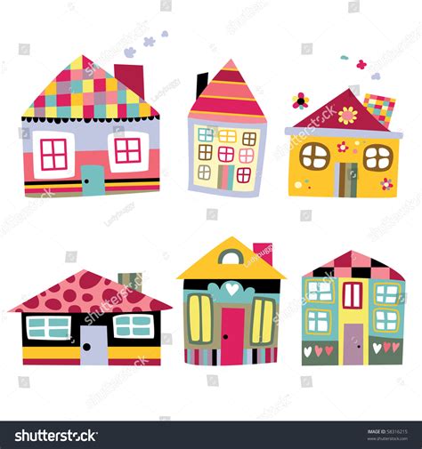 Collection Cute Houses Whimsical Childlike Style Stock Vector 58316215