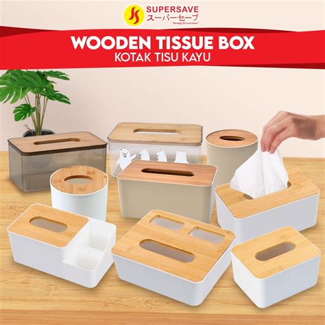 Supersave Bamboo Tissue Box Holder Bekas Kotak Tisu Kayu Cover Muji Ins