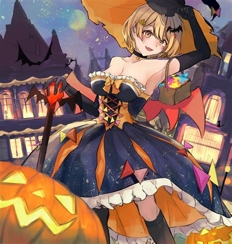 Hololive Bats Pumpkin Witch Hat Yellow Eyes Halloween Blonde