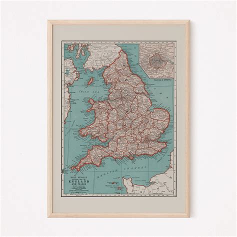 VINTAGE ENGLAND MAP Vintage Map of England Wall Art - Etsy