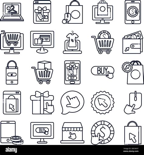 Shopping Carts And Shopping Online Icon Set Over White Background Line