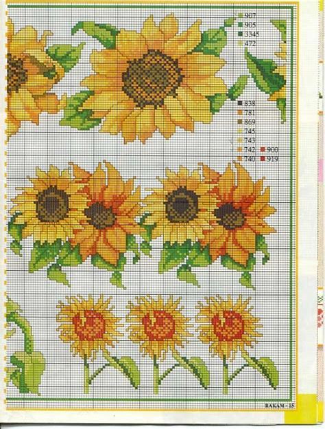 Cross Stitch Pattern With Sunflowers And Leaves