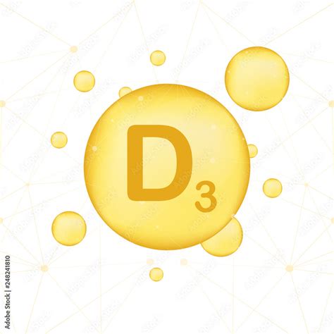 Vitamin D Gold Shining Icon Ascorbic Acid Vector Illustration Stock