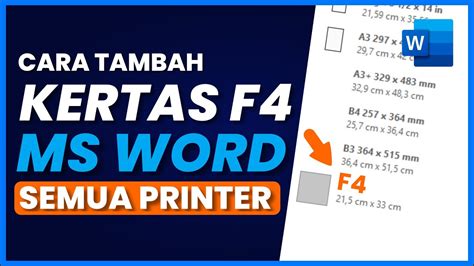 Cara Menambah Ukuran Kertas F4 Di Ms Word 2010 2013 2016 2019 Dan