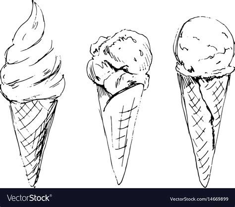 Hand Sketch Ice Cream In Cone Royalty Free Vector Image