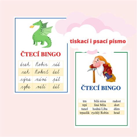 Čtecí Bingo 2 Slova Slovní Spojení 1 Třída Český Jazyk