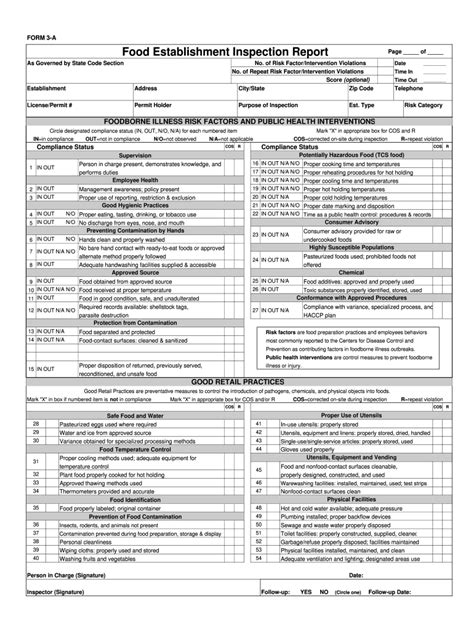 Food Establishment Inspection Report Fill Online Printable Fillable