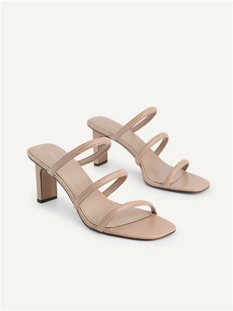 Taupe Strappy Heel Lizard Effect Sandals Pedro Ae