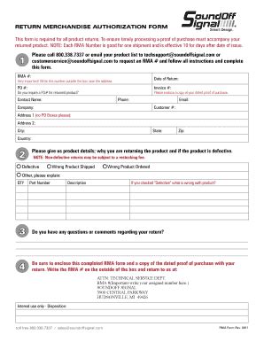 Fillable Online Return Merchandise Authorization Form This Form Is