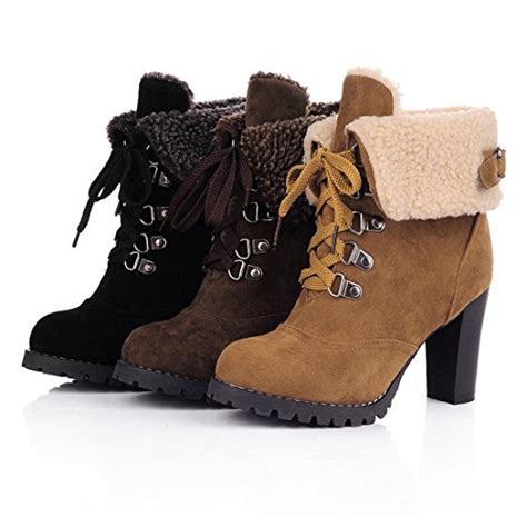 Milesline Fashion Womens Booties Winter Warm Fur Lined Lace Up Chunky