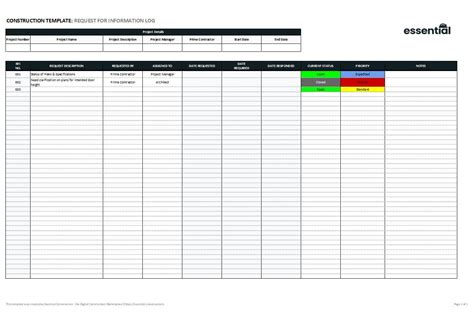 Construction Rfi Log Template Excel