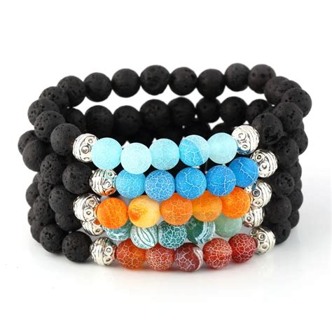 Men Bracelet 8mm Lava Bead Bracelet For Men And Women Stretch Charm