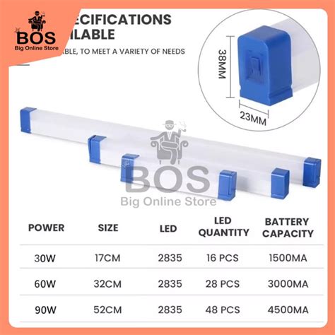 Jual BOS Lampu Neon LED Portable T7 Emergency 30W 60W 90W 120W Lampu