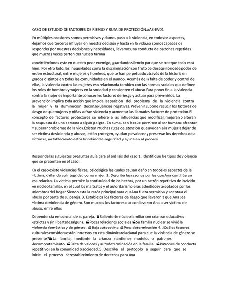 CASO DE Estudio DE Factores DE Riesgo Y RUTA DE Protección CASO DE