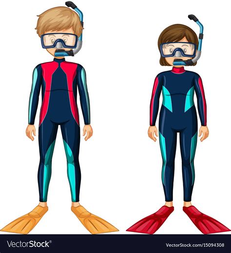 Man And Woman In Scuba Diving Outfit Royalty Free Vector