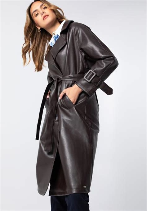 Women S Double Breasted Faux Leather Coat