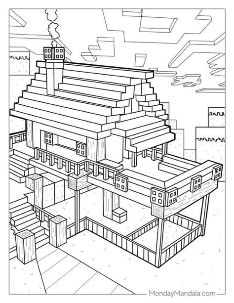 Minecraft Log Cabin House Coloring Page Minecraft Coloring Page