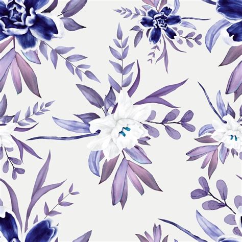 Beau Motif Floral Bleu Marine Sans Couture Vecteur Premium