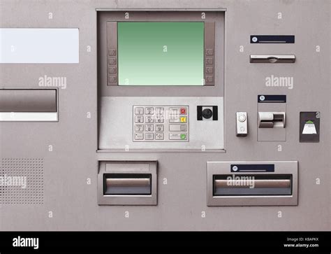 contemporary bank cash machine  green screen stock photo alamy