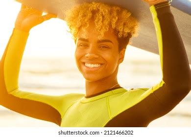 African American Surfer Girl Water Enjoying Stock Photo 2121466202