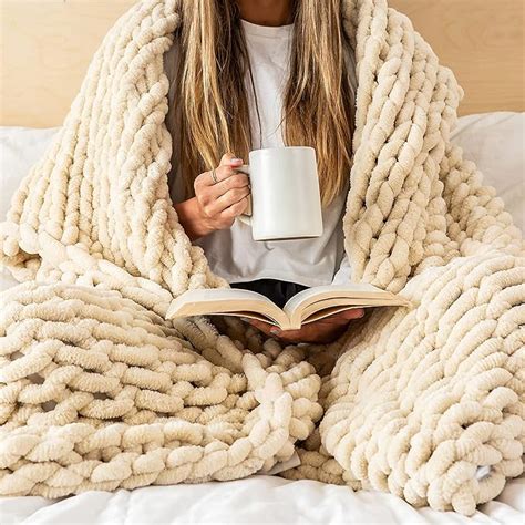 Amazon SAMIAH LUXE Chunky Knit Blanket 50x60 Buttercream Beige