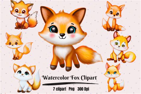 Watercolor Cute Kawaii Fox Clipart Graphic By Hamees Store Creative