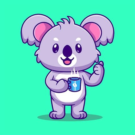 Netter Koala Der Kaffee Trinkt Karikatur Vektor Symbol Illustration