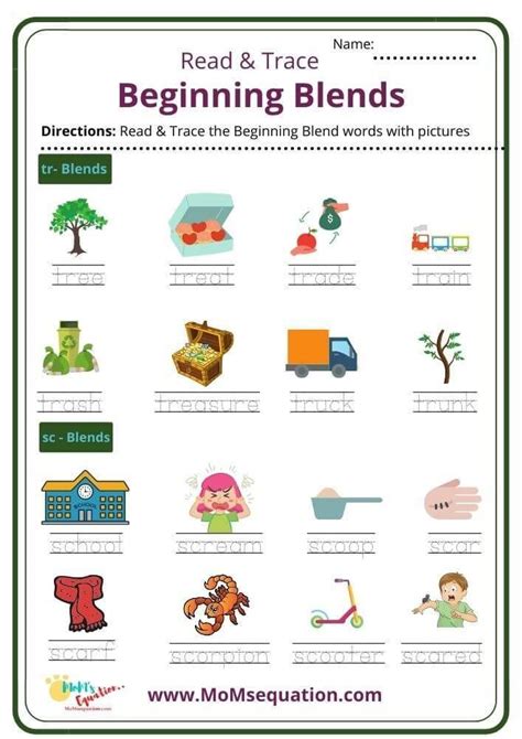 Consonant Blends Beginning Blends Worksheet Pack Read Trace 200 Words