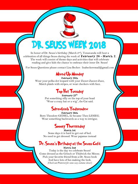 Dr Seuss Week Dress Up Days 2018