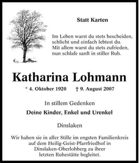 Traueranzeigen Von Katharina Lohmann Trauer In NRW De