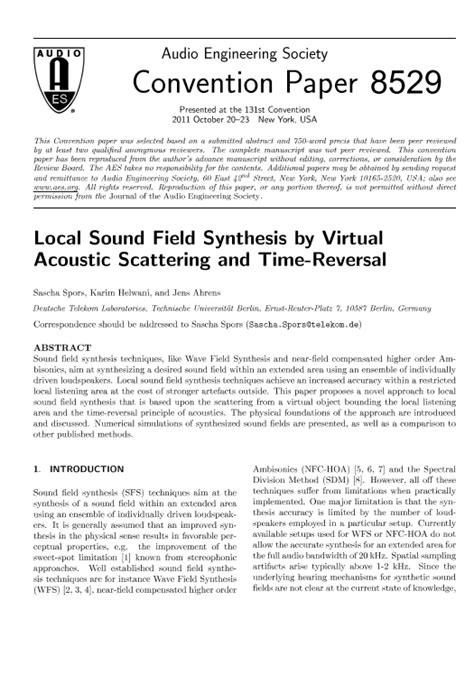 Aes E Library Local Sound Field Synthesis By Virtual Acoustic