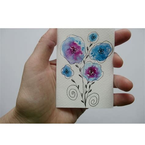 Original Aceo Abstract Flowers Art Ooak Floral Artwork Minia Inspire