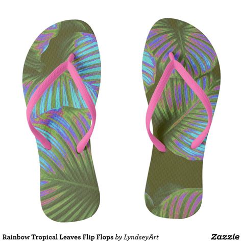 Rainbow Tropical Leaves Flip Flops Au Pretty Flip Flops Colorful Flip Flops