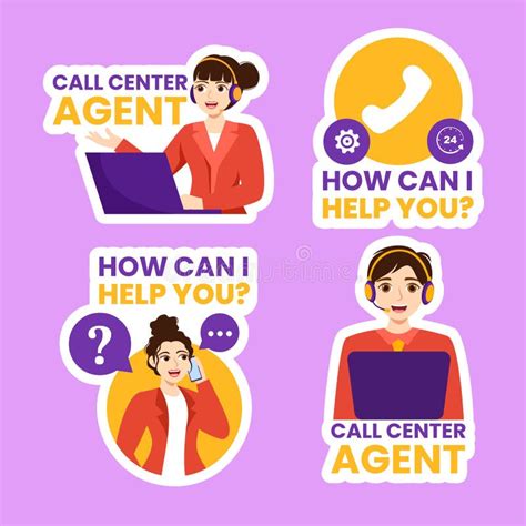 Call Center Agent Label Flat Cartoon Hand Drawn Templates Background Illustration Stock Vector