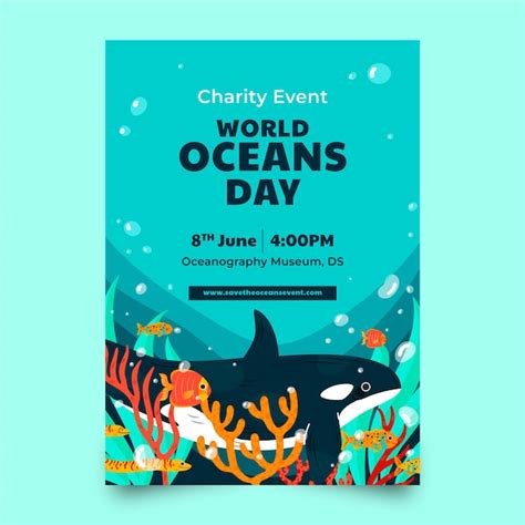 Premium Vector Flat World Oceans Day Vertical Poster Template