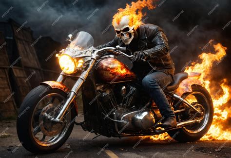 Premium Photo | Ghost Rider with flaming motorcycle Generative AI