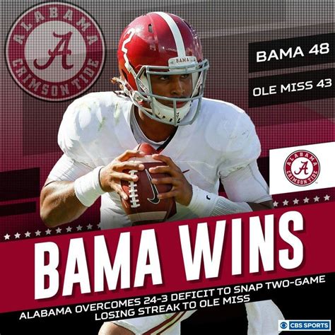 Bama Wins Ole Miss Bama 48 Ole Miss 43