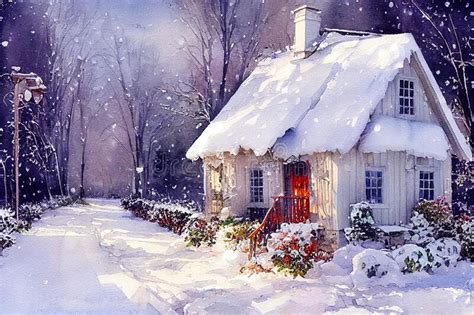 Rustic Country House Snowy Winter Stock Illustration Illustration Of