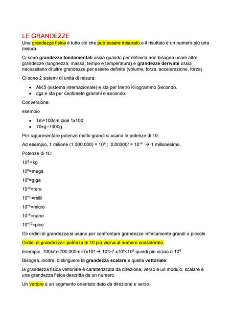 Fisica Completa Schema Pdf Le Grandezze Una Grandezza Fisica