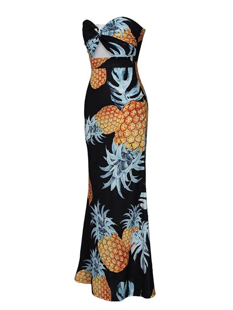 2020 Beach Fashion Sexy Pineapple Fruit Print Summer Ruched Sweetheart