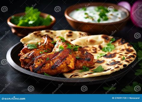Naan Roti And Tandoori Chicken Indian Food Generative Ai Stock