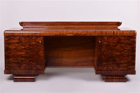 Large Czech Walnut Art Deco Writing Desk, 1930s | #120449